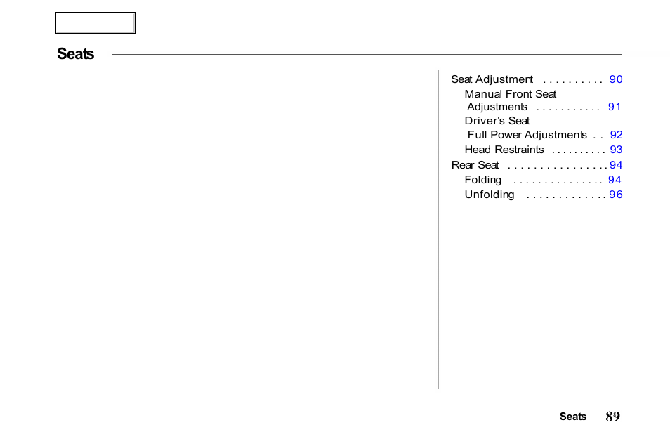 Seats | HONDA 2001 Passport - Owner's Manual User Manual | Page 93 / 317