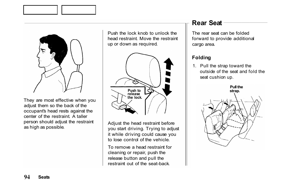 Rear seat | HONDA 2001 Passport - Owner's Manual User Manual | Page 98 / 317