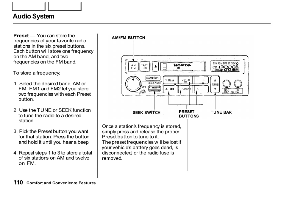 Audio system | HONDA 2001 CR-V - Owner's Manual User Manual | Page 114 / 326