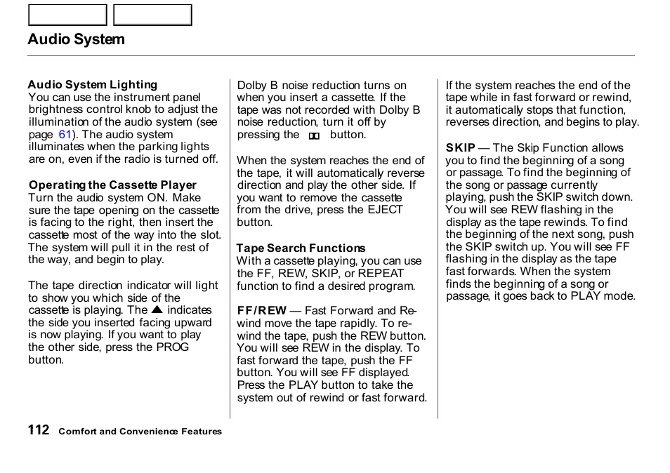 Audio system | HONDA 2001 CR-V - Owner's Manual User Manual | Page 116 / 326