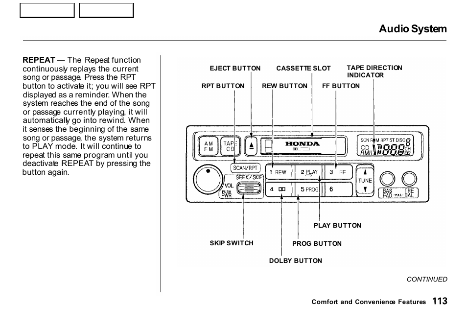 Audio system | HONDA 2001 CR-V - Owner's Manual User Manual | Page 117 / 326