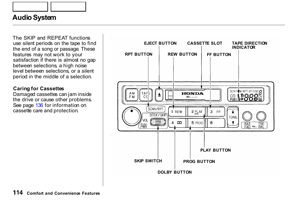 Audio system | HONDA 2001 CR-V - Owner's Manual User Manual | Page 118 / 326