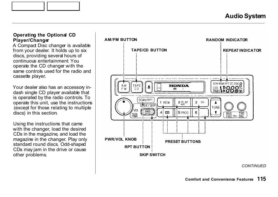 Audio system | HONDA 2001 CR-V - Owner's Manual User Manual | Page 119 / 326