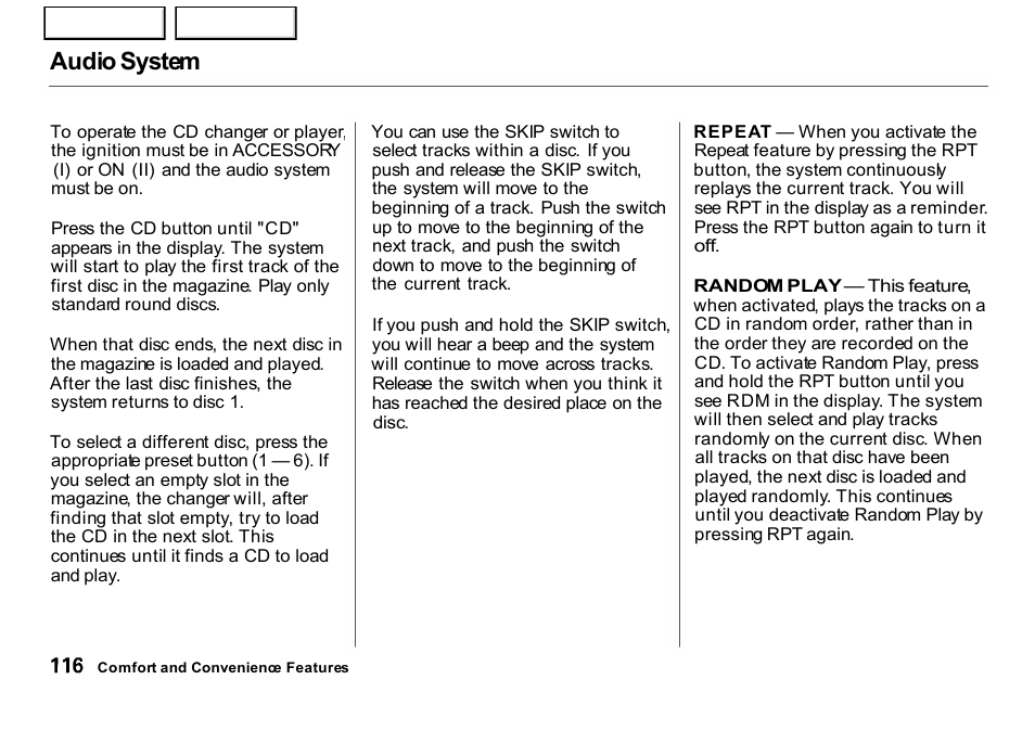 Audio system | HONDA 2001 CR-V - Owner's Manual User Manual | Page 120 / 326