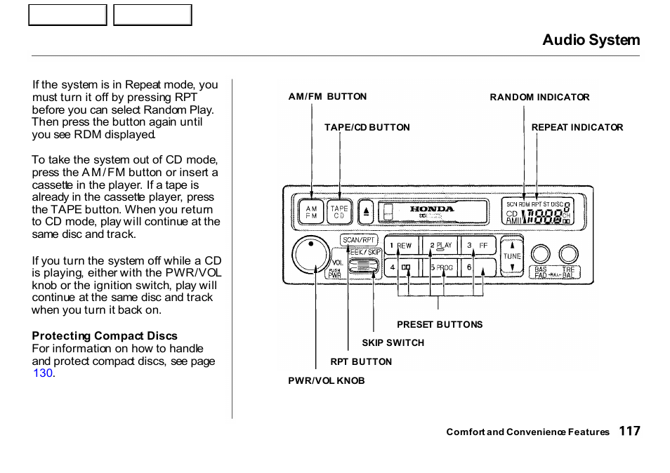 Audio system | HONDA 2001 CR-V - Owner's Manual User Manual | Page 121 / 326