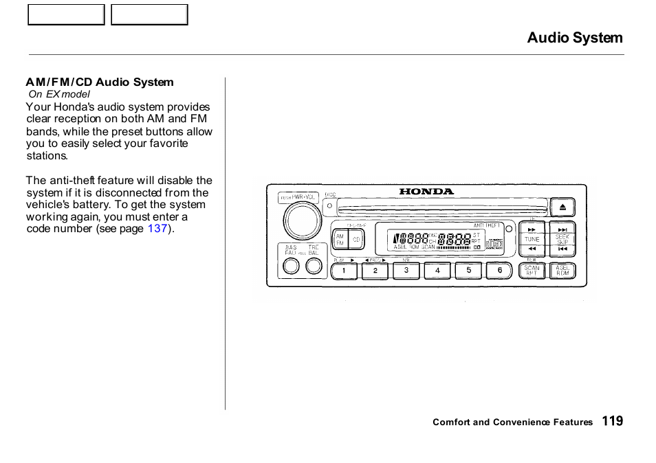 Audio system | HONDA 2001 CR-V - Owner's Manual User Manual | Page 123 / 326