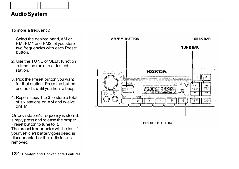 Audio system | HONDA 2001 CR-V - Owner's Manual User Manual | Page 126 / 326