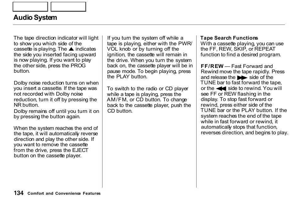 Audio system | HONDA 2001 CR-V - Owner's Manual User Manual | Page 138 / 326