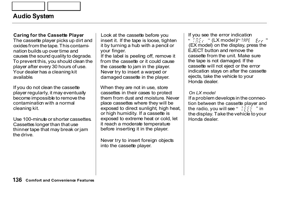 Audio system | HONDA 2001 CR-V - Owner's Manual User Manual | Page 140 / 326