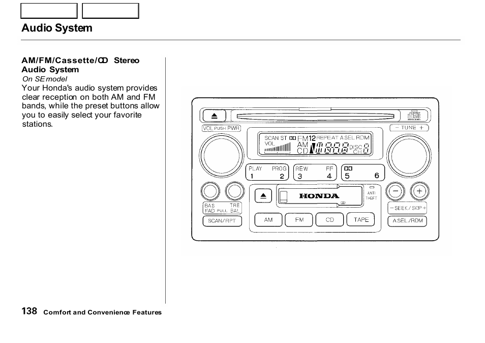 Audio system | HONDA 2001 CR-V - Owner's Manual User Manual | Page 142 / 326