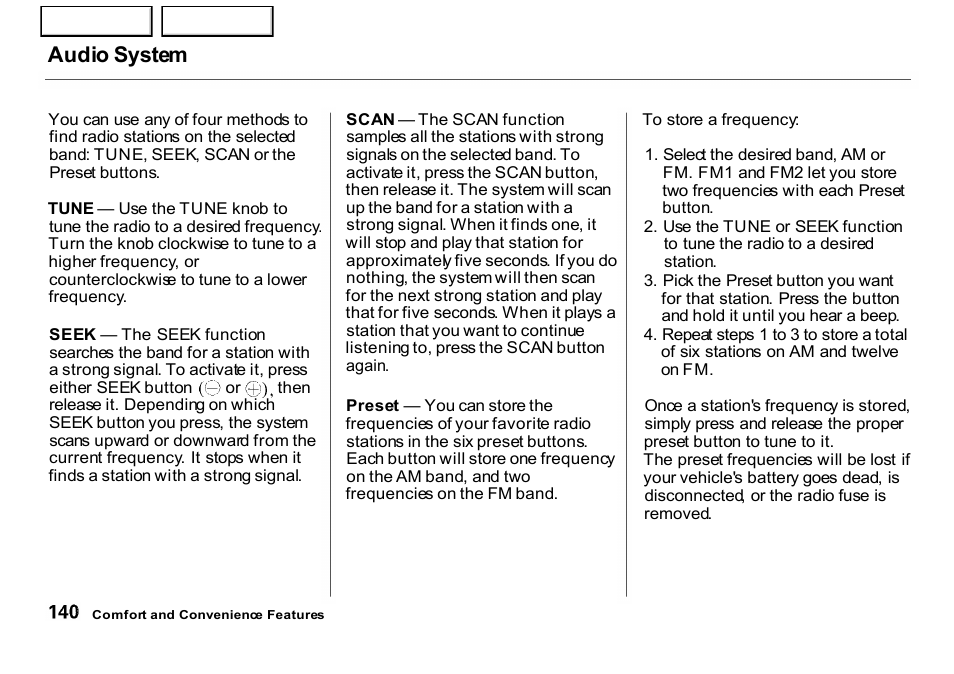 Audio system | HONDA 2001 CR-V - Owner's Manual User Manual | Page 144 / 326