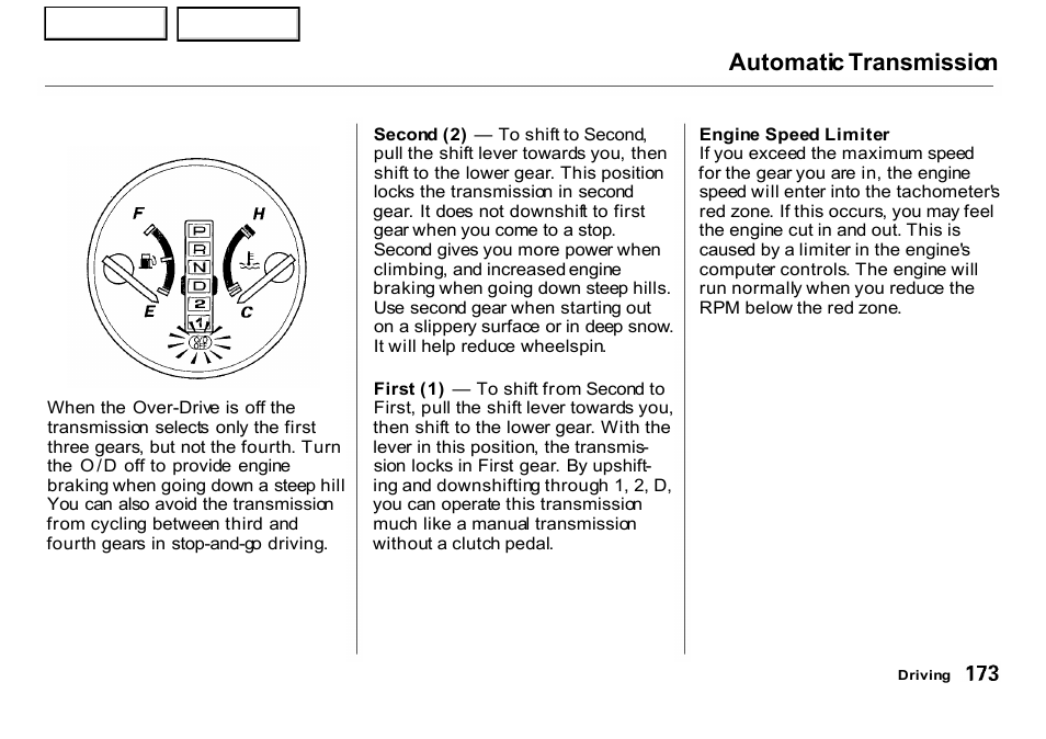 Automatic transmission | HONDA 2001 CR-V - Owner's Manual User Manual | Page 177 / 326