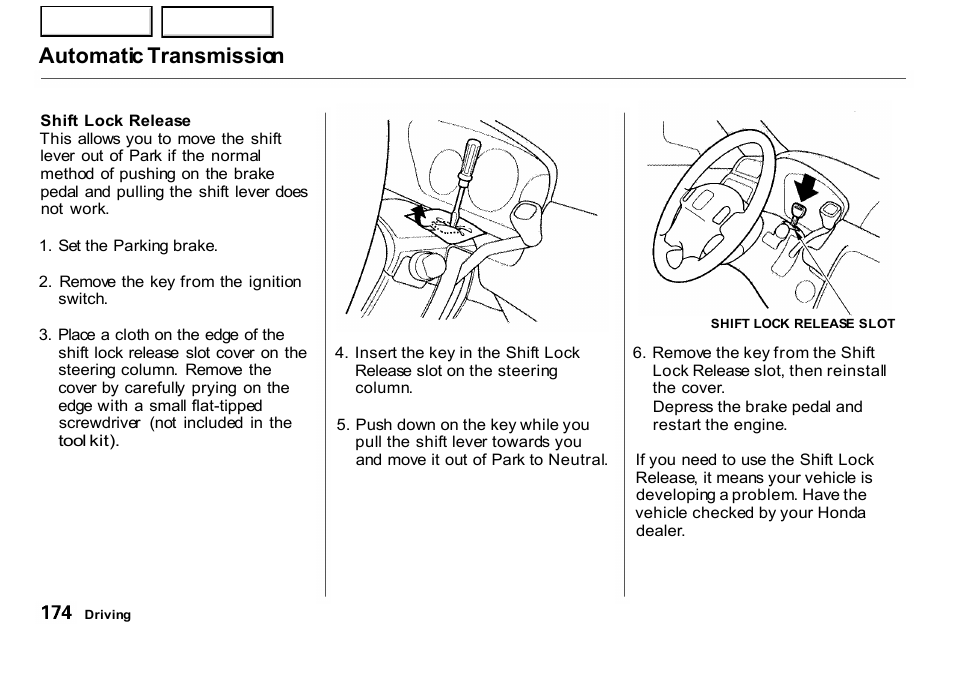 Automatic transmission | HONDA 2001 CR-V - Owner's Manual User Manual | Page 178 / 326