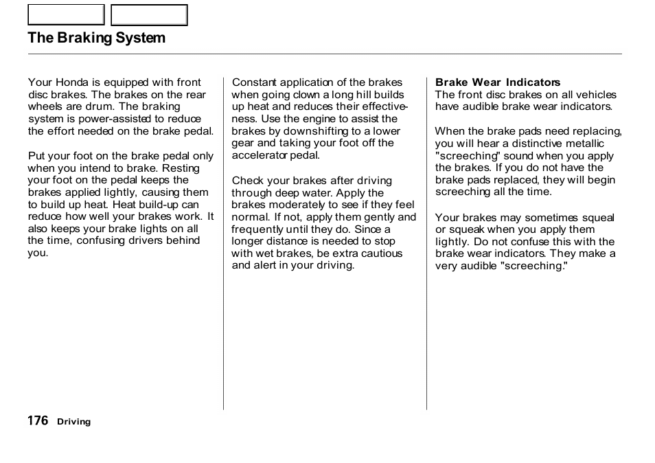 The braking system | HONDA 2001 CR-V - Owner's Manual User Manual | Page 180 / 326