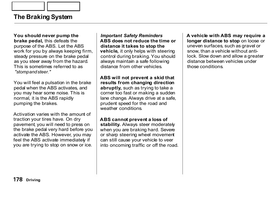 The braking system | HONDA 2001 CR-V - Owner's Manual User Manual | Page 182 / 326