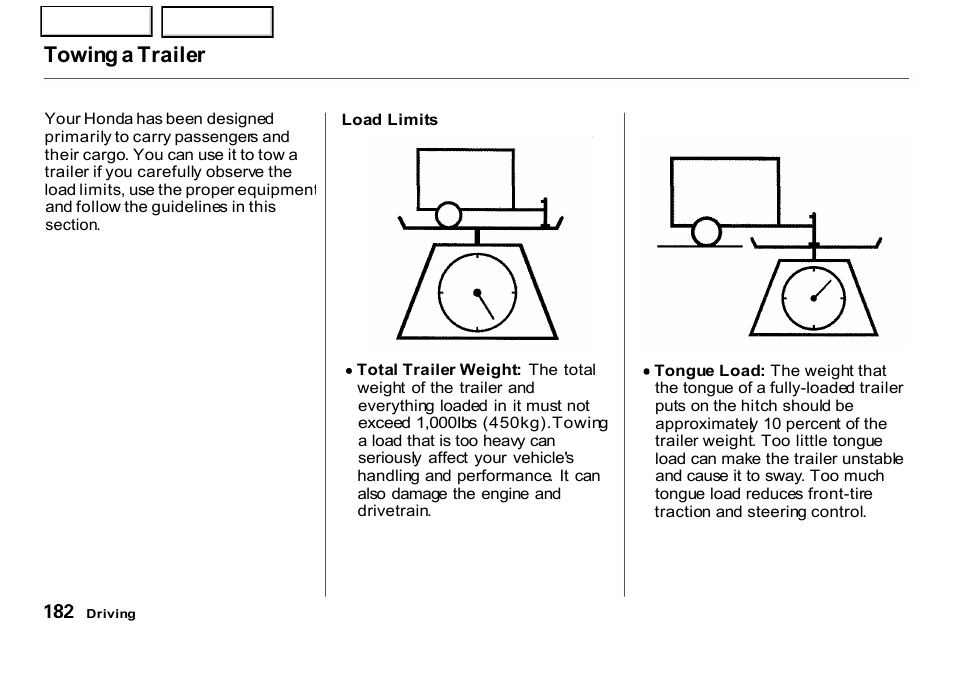 Towing a trailer | HONDA 2001 CR-V - Owner's Manual User Manual | Page 186 / 326