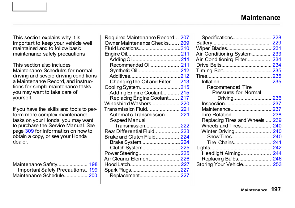 Maintenance | HONDA 2001 CR-V - Owner's Manual User Manual | Page 201 / 326