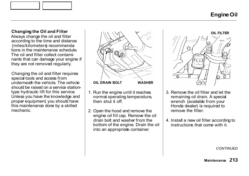 Engine oil | HONDA 2001 CR-V - Owner's Manual User Manual | Page 217 / 326