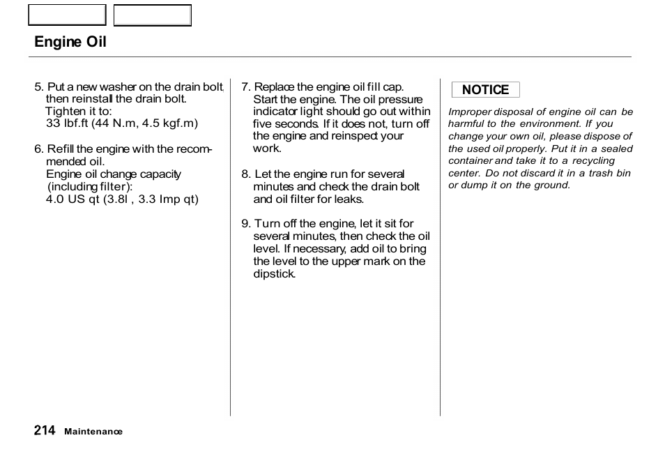 Engine oil | HONDA 2001 CR-V - Owner's Manual User Manual | Page 218 / 326