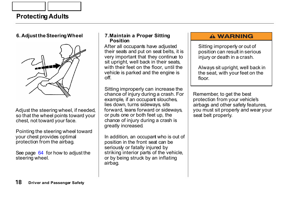 Protecting adults | HONDA 2001 CR-V - Owner's Manual User Manual | Page 22 / 326