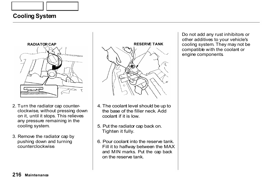 Cooling system | HONDA 2001 CR-V - Owner's Manual User Manual | Page 220 / 326