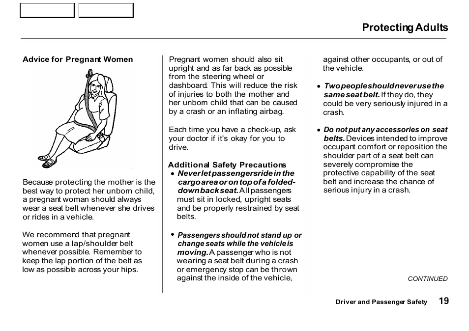 Protecting adults | HONDA 2001 CR-V - Owner's Manual User Manual | Page 23 / 326