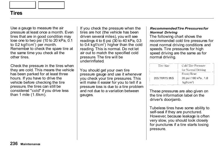 Tires | HONDA 2001 CR-V - Owner's Manual User Manual | Page 240 / 326