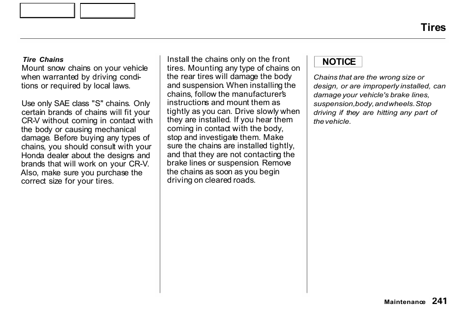 Tires | HONDA 2001 CR-V - Owner's Manual User Manual | Page 245 / 326