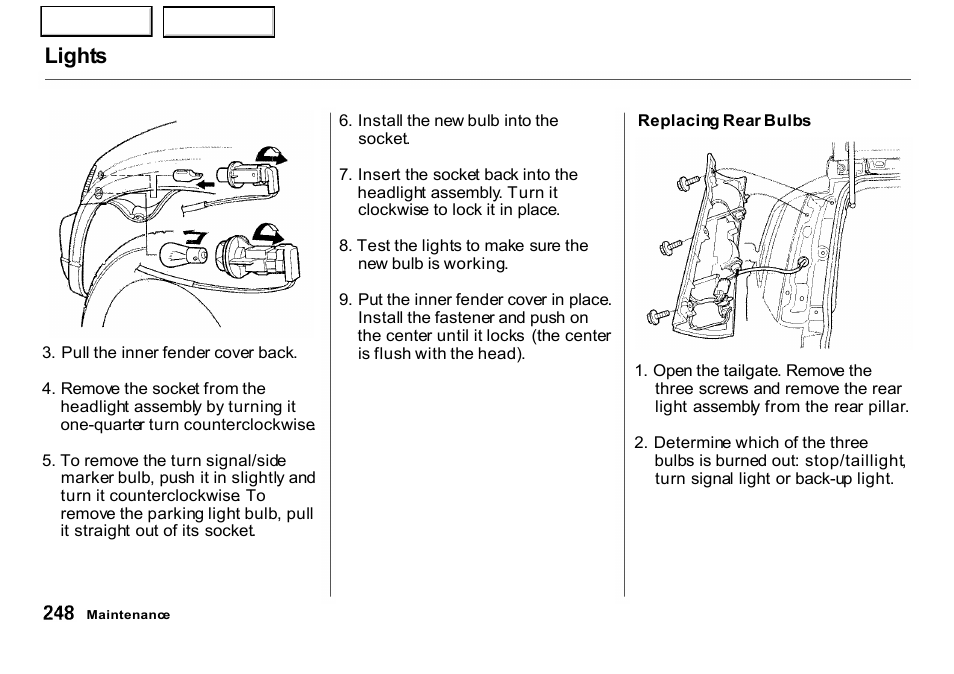 Lights | HONDA 2001 CR-V - Owner's Manual User Manual | Page 252 / 326