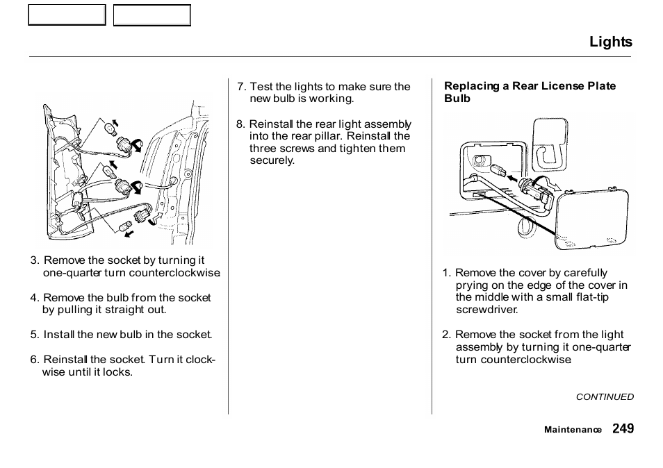 Lights | HONDA 2001 CR-V - Owner's Manual User Manual | Page 253 / 326