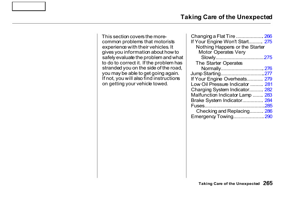 Taking care of the unexpected | HONDA 2001 CR-V - Owner's Manual User Manual | Page 269 / 326