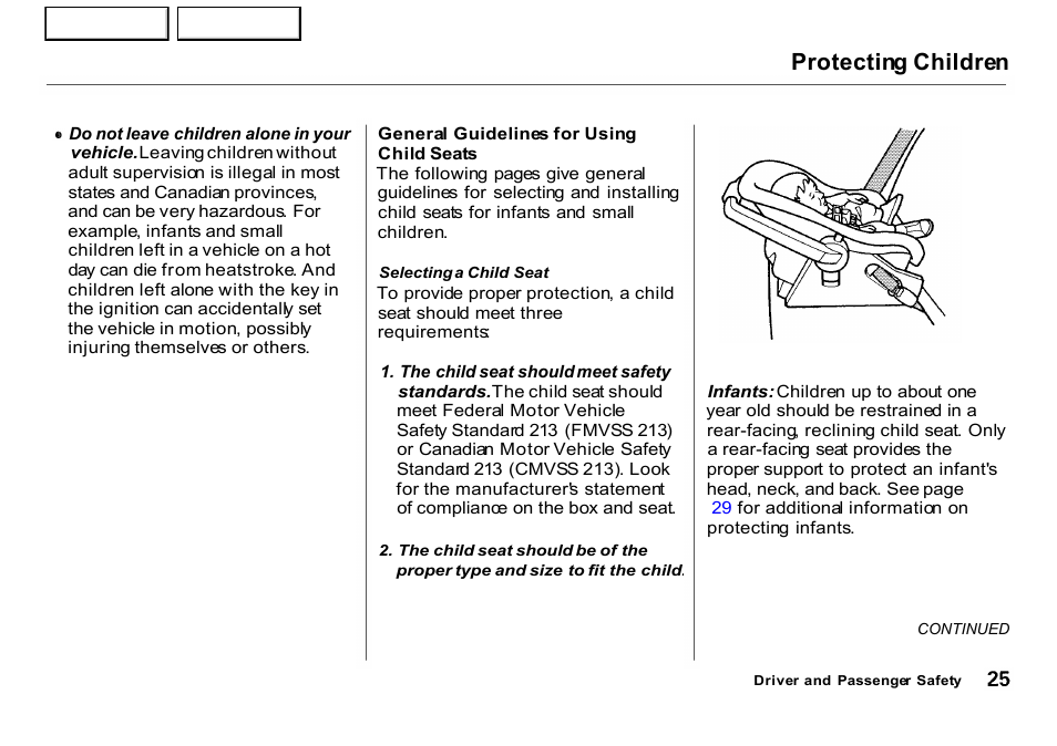 Protecting children | HONDA 2001 CR-V - Owner's Manual User Manual | Page 29 / 326