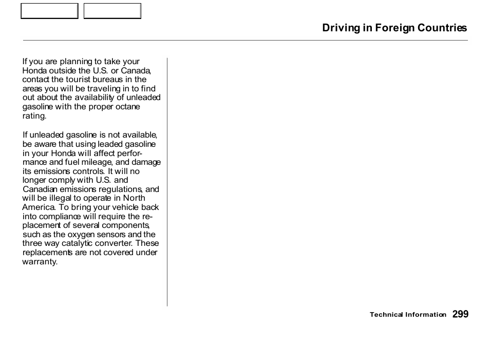 Driving in foreign countries | HONDA 2001 CR-V - Owner's Manual User Manual | Page 303 / 326