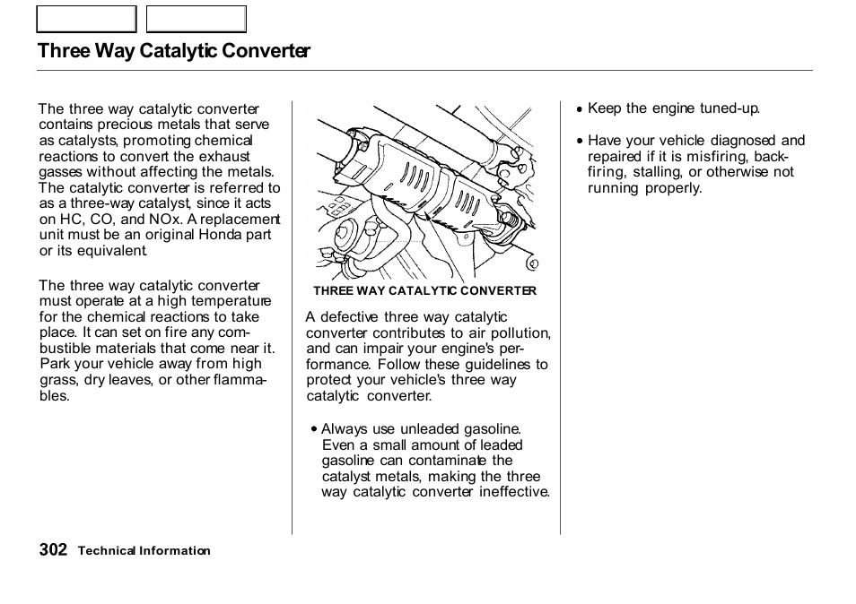 Three way catalytic converter | HONDA 2001 CR-V - Owner's Manual User Manual | Page 306 / 326