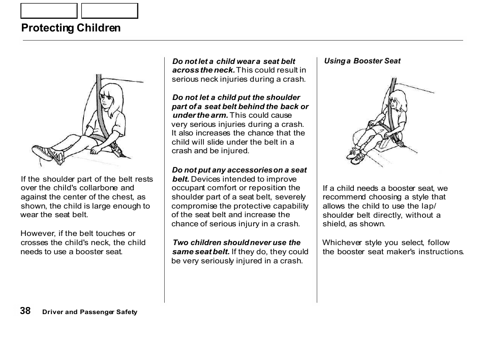 Protecting children | HONDA 2001 CR-V - Owner's Manual User Manual | Page 42 / 326