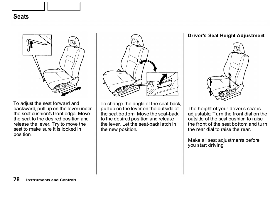 Seats | HONDA 2001 CR-V - Owner's Manual User Manual | Page 82 / 326