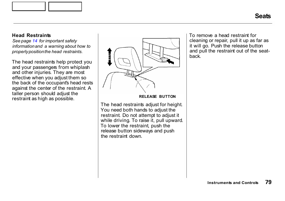 Seats | HONDA 2001 CR-V - Owner's Manual User Manual | Page 83 / 326