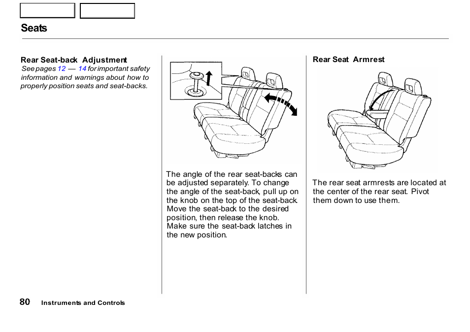 Seats | HONDA 2001 CR-V - Owner's Manual User Manual | Page 84 / 326