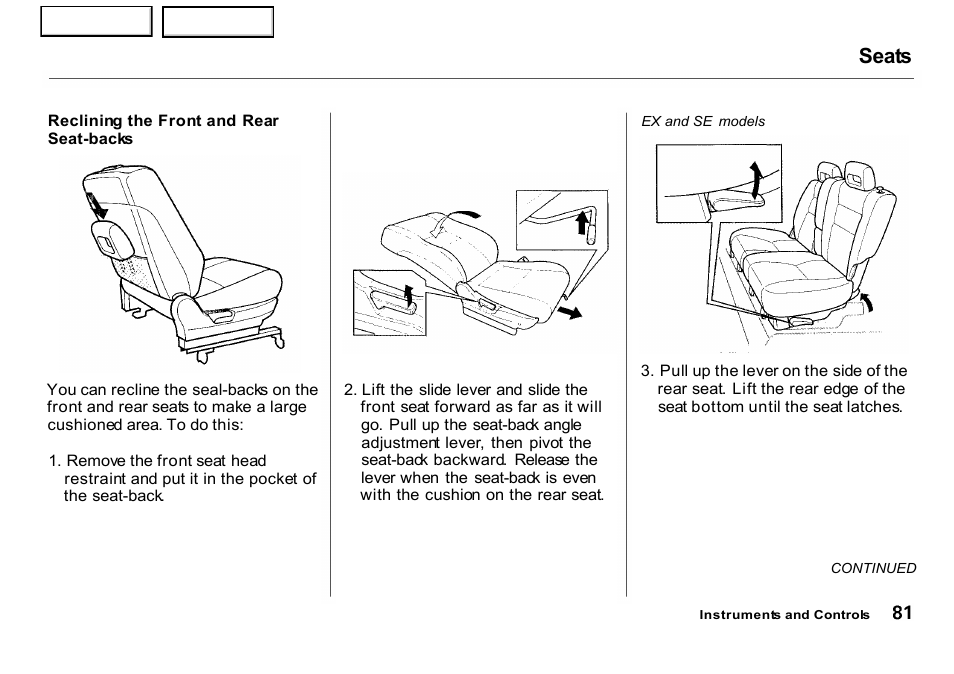 Seats | HONDA 2001 CR-V - Owner's Manual User Manual | Page 85 / 326