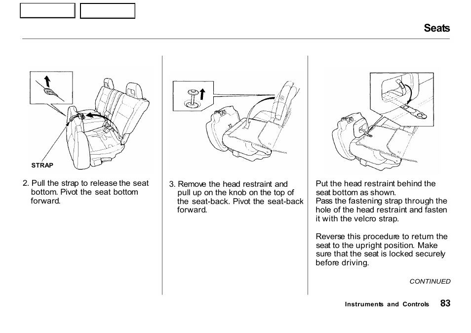 Seats | HONDA 2001 CR-V - Owner's Manual User Manual | Page 87 / 326