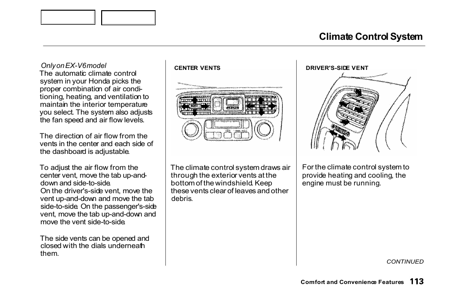 Climate control system | HONDA 2000 Accord Sedan - Owner's Manual User Manual | Page 116 / 329