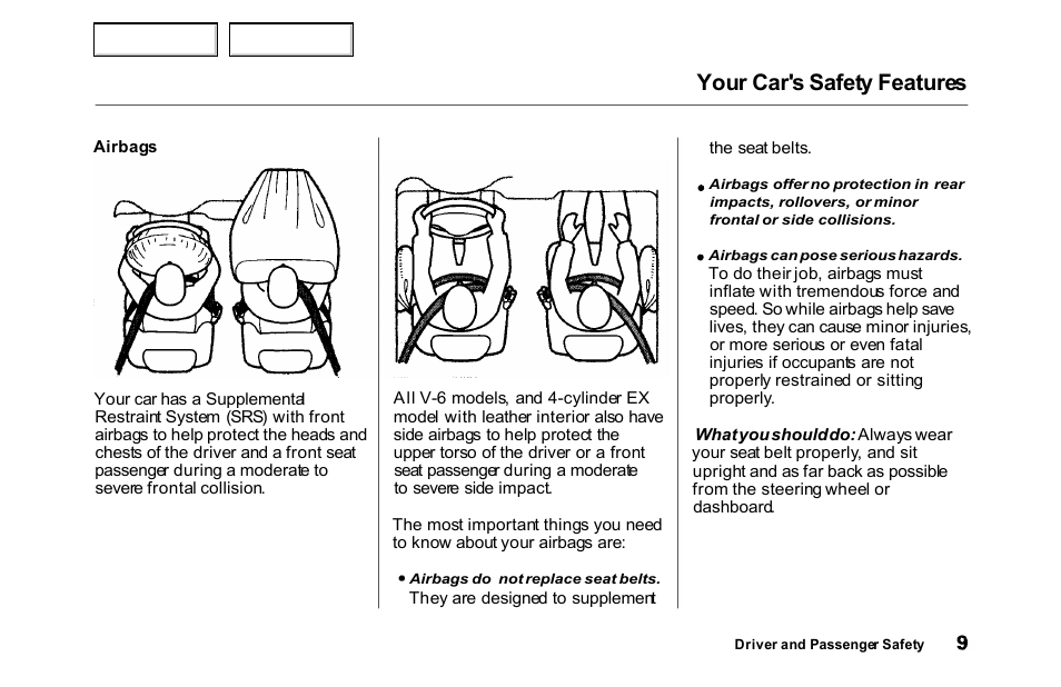 Airbags, Your car's safety features | HONDA 2000 Accord Sedan - Owner's Manual User Manual | Page 12 / 329