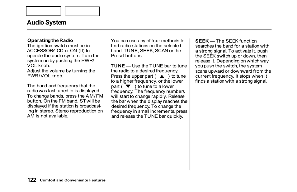 Audio system | HONDA 2000 Accord Sedan - Owner's Manual User Manual | Page 125 / 329