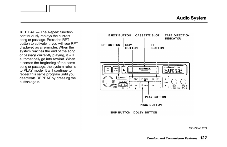 Audio system | HONDA 2000 Accord Sedan - Owner's Manual User Manual | Page 130 / 329