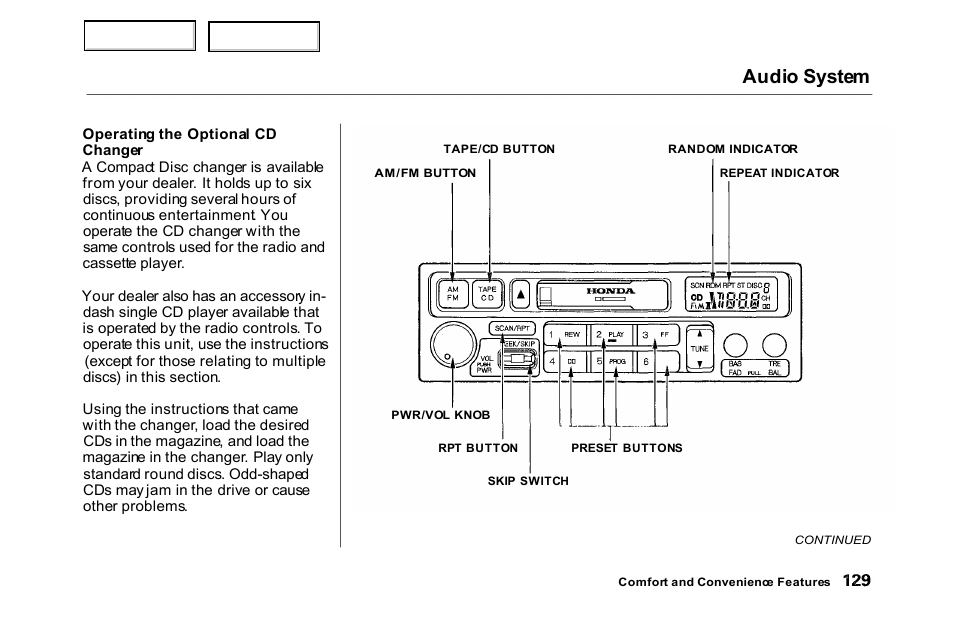 Audio system | HONDA 2000 Accord Sedan - Owner's Manual User Manual | Page 132 / 329