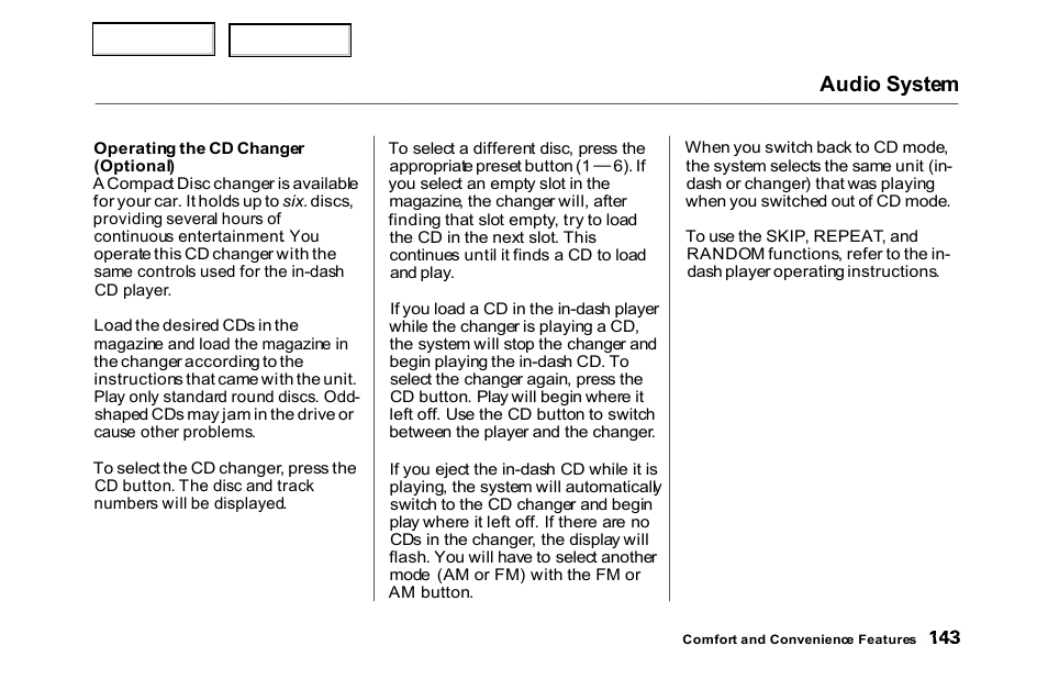 Audio system | HONDA 2000 Accord Sedan - Owner's Manual User Manual | Page 146 / 329