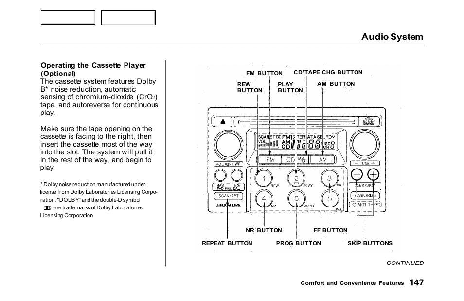 Audio system | HONDA 2000 Accord Sedan - Owner's Manual User Manual | Page 150 / 329