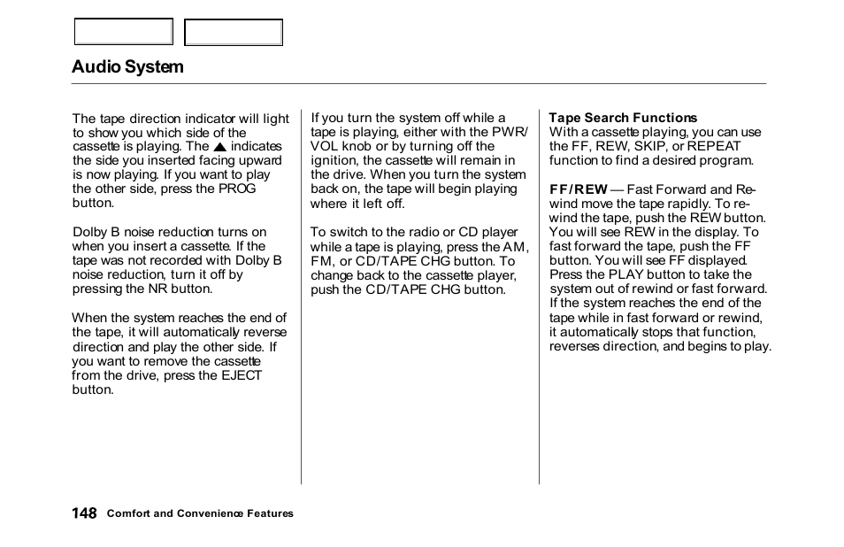 Audio system | HONDA 2000 Accord Sedan - Owner's Manual User Manual | Page 151 / 329