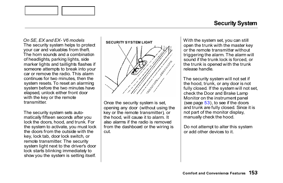 Security system | HONDA 2000 Accord Sedan - Owner's Manual User Manual | Page 156 / 329