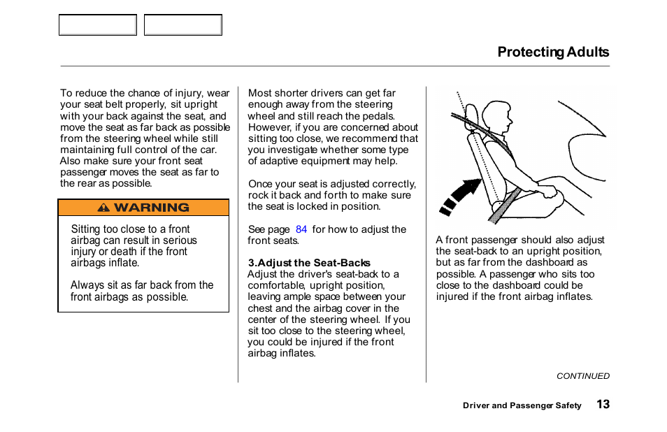 Protecting adults | HONDA 2000 Accord Sedan - Owner's Manual User Manual | Page 16 / 329